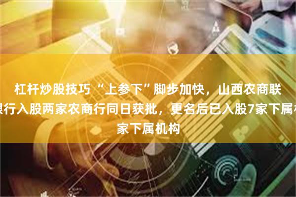 杠杆炒股技巧 “上参下”脚步加快，山西农商联合银行入股两家农商行同日获批，更名后已入股7家下属机构